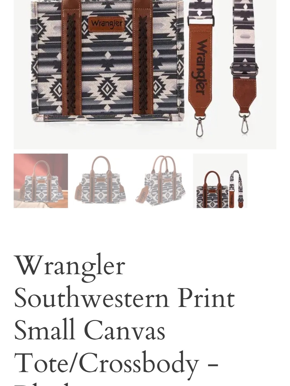 Wrangler Southwestern Print Small Canvas Tote with Leather Trim